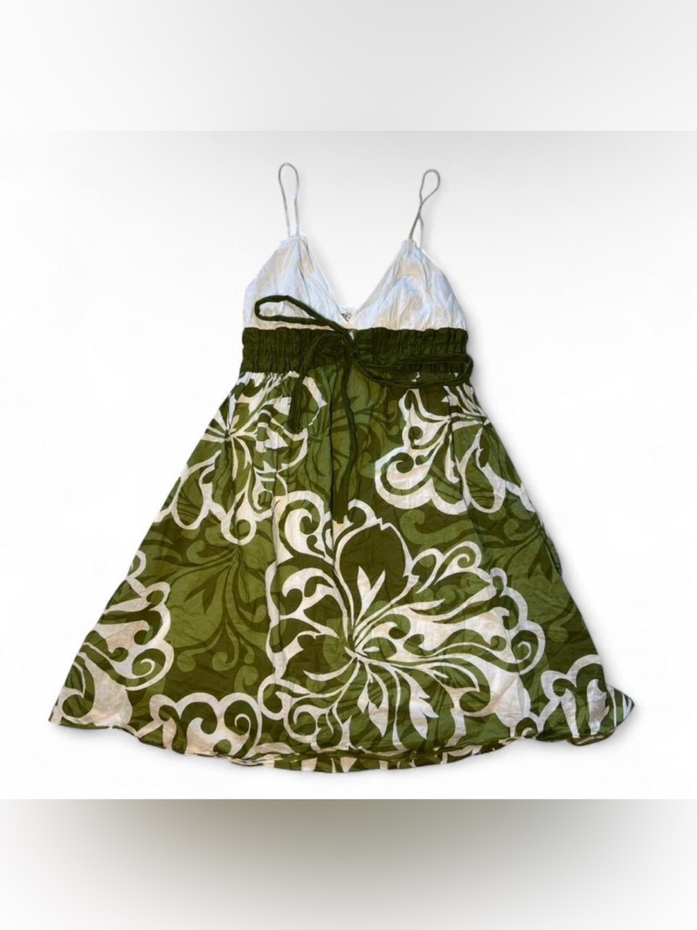 Y2K vintage Hawaiian tropical Max Studio green floral vacation dress♣️
